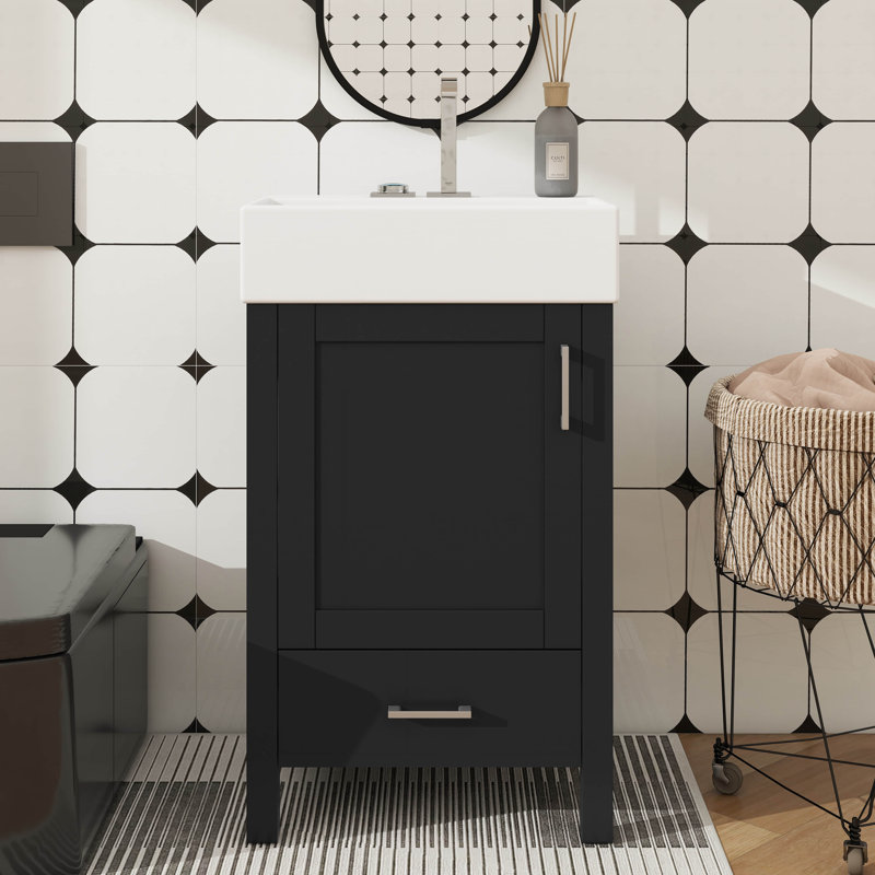 Meuble-lavabo simple 20,28 po avec lavabo en céramique, Noir