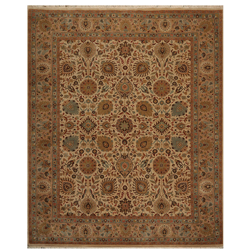 Tapis de zone en laine noué la agra brune 8 pi x 9 pi 1 po one-of-kind Slatington
