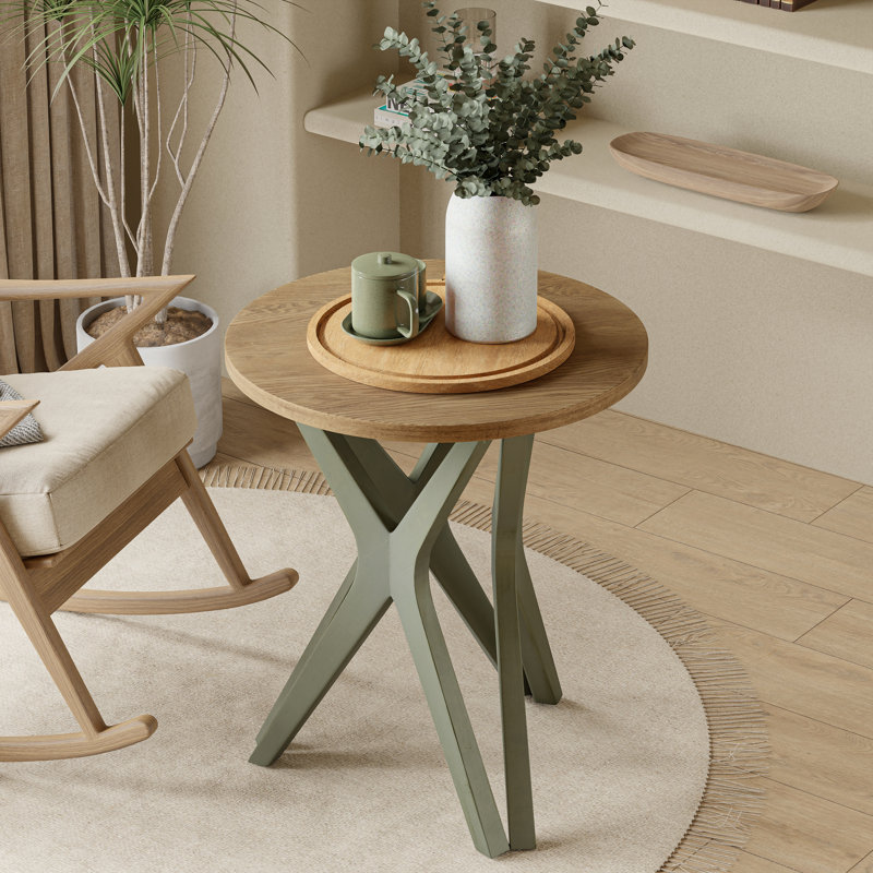 Cross Legs End Table, Brown/Green