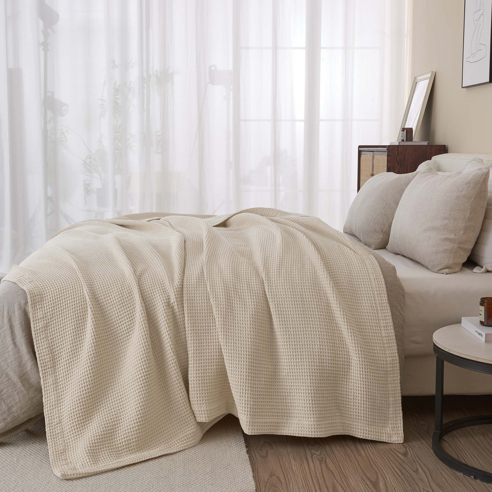 Cotton Waffle Weave Throw Blanket, Twin, Oatmeal