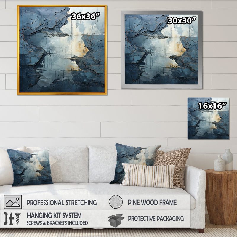 " Blue And White River Embrace ", Gold Single Picture Framed, 24" H x 24" W x 1" D