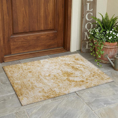 Tapis extérieur lavable antidérapant 2 pi x 3 pi crème et doré