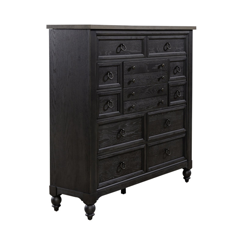 Aisja 12-Drawer Wood Chesser with Felt-Lined Drawers, Black