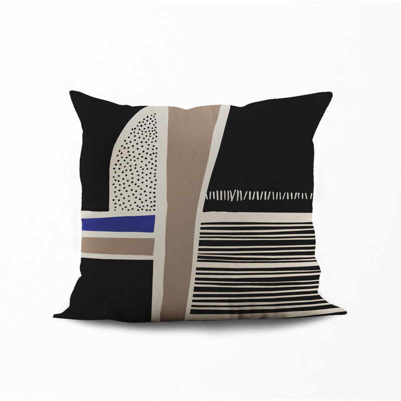 Jeté carré en polyester intérieur / extérieur, L 15 po x H 15 po, Noir / bleu marine