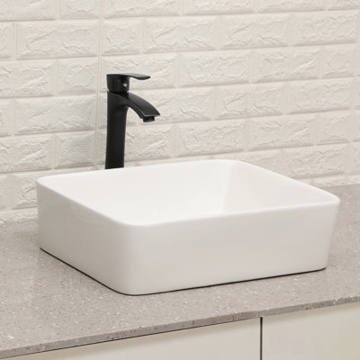Wrisley 19"X15" Ceramic Vessel Sink With Matte Black Faucet, Bathroom Force Faucet Pair