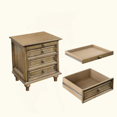 Farmhouse Nightstands with 4 Drawer,Wood Storage End Table with Hidden Pull-Out Shelf, Large Side Table with 4 Solid Wood Feet and Metal Handle,Easy A
