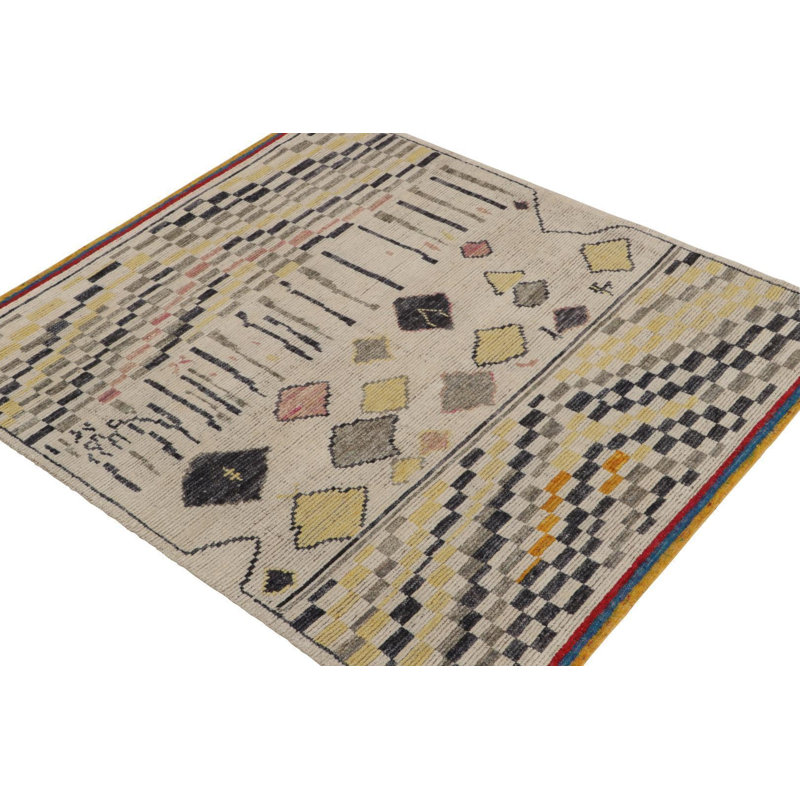 Moroccan Hand Knotted Geometric Area Rug, Rectangle 6' x 9'
