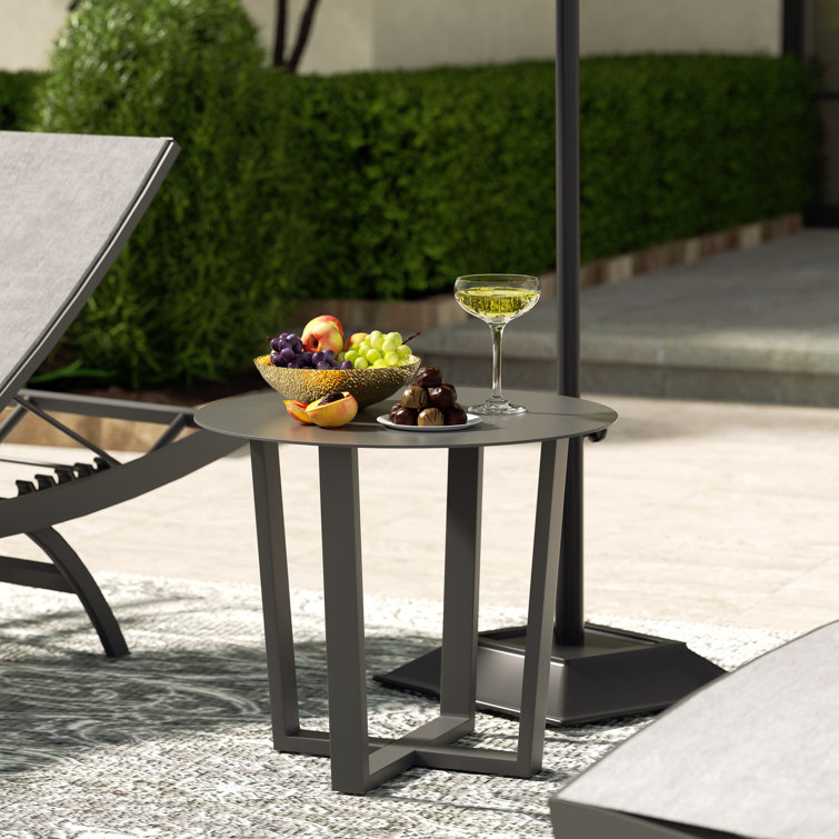 Chambray Patio Aluminum Chaise Lounge Chairs With Phifertex Sling Fabric And Side Table