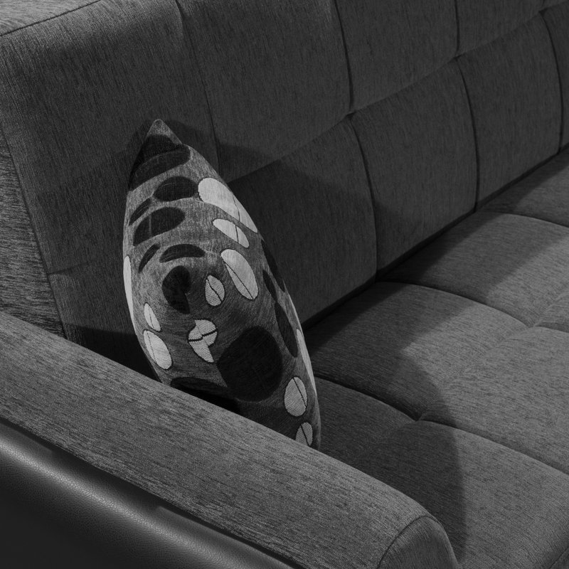 Upholstered 93.5'' Sleeper Sofa, Dark Gray/ Black