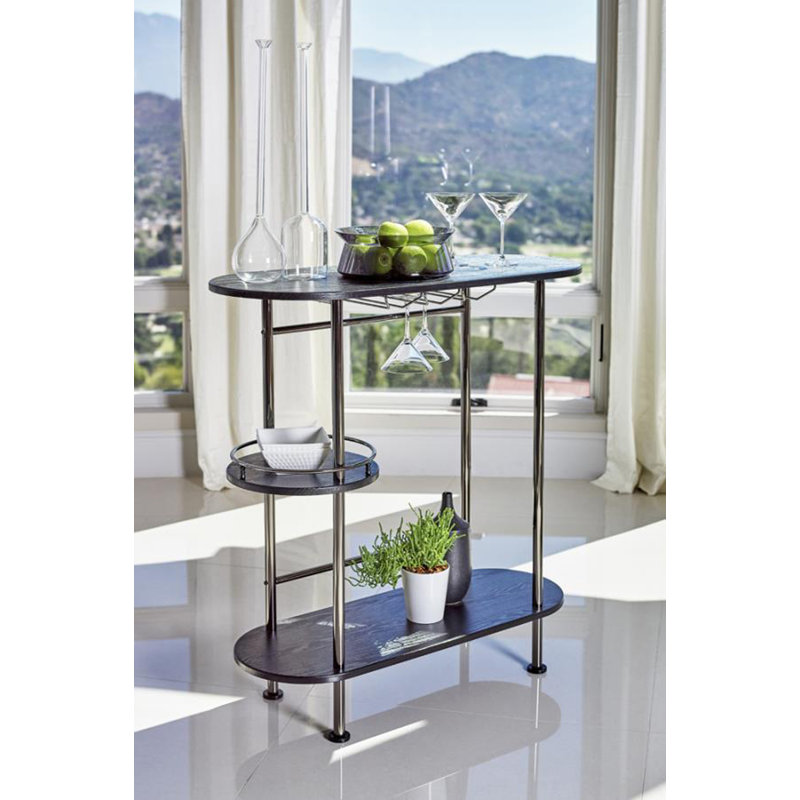Bar avec rangement pour bouteilles de vin, Nickel noir / chêne noir