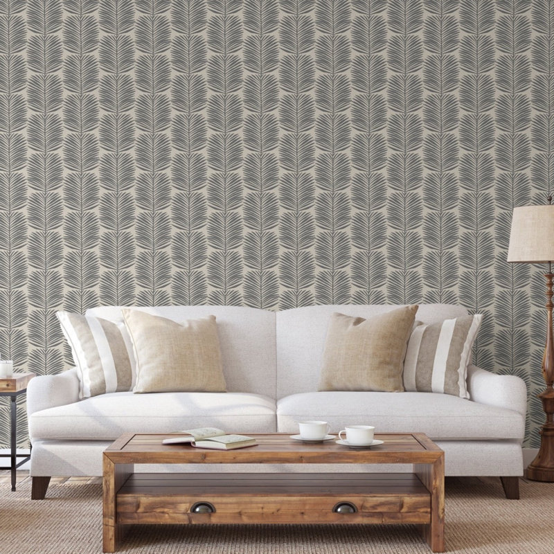 Organic Betty Palms 10' L x 24" W Wallpaper Roll, Grey/Neutral/Brown, Non-pasted