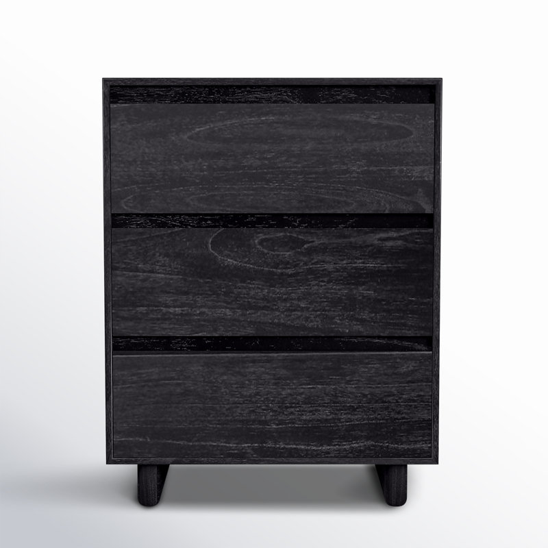 Black Wood 3-Drawer Minimalist Nightstand