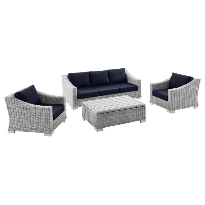 Modway Conway 4-Piece Outdoor Patio Wicker Rattan Furniture Set, Navy