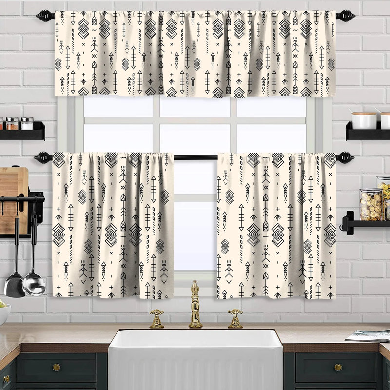 Ensemble de rideau de cantonnière de cuisine 1 pièce Aztec, Écru, L 24 po x L 24 po