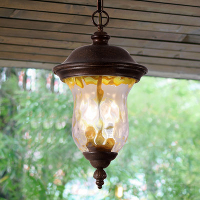 Lanterne suspendue d'extérieur rustique de 19 po (H), luminaire suspendu rétro résistant aux intempéries avec abat-jour en verre transparent, luminaire extérieur imperméable pour porche, patio ou jardin (une pièce et sans ampoule)