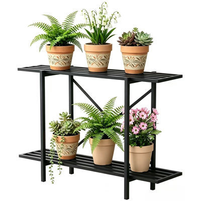 Zhongma 2 Tier Window Height Metal Sturdy Heavy Plant Stand, Narrow Plant Stand Indoor and Outdoor, L45.67 x W10.3 x H27.5 inch, 440 LBS Capacity & Heavy Duty Construction
