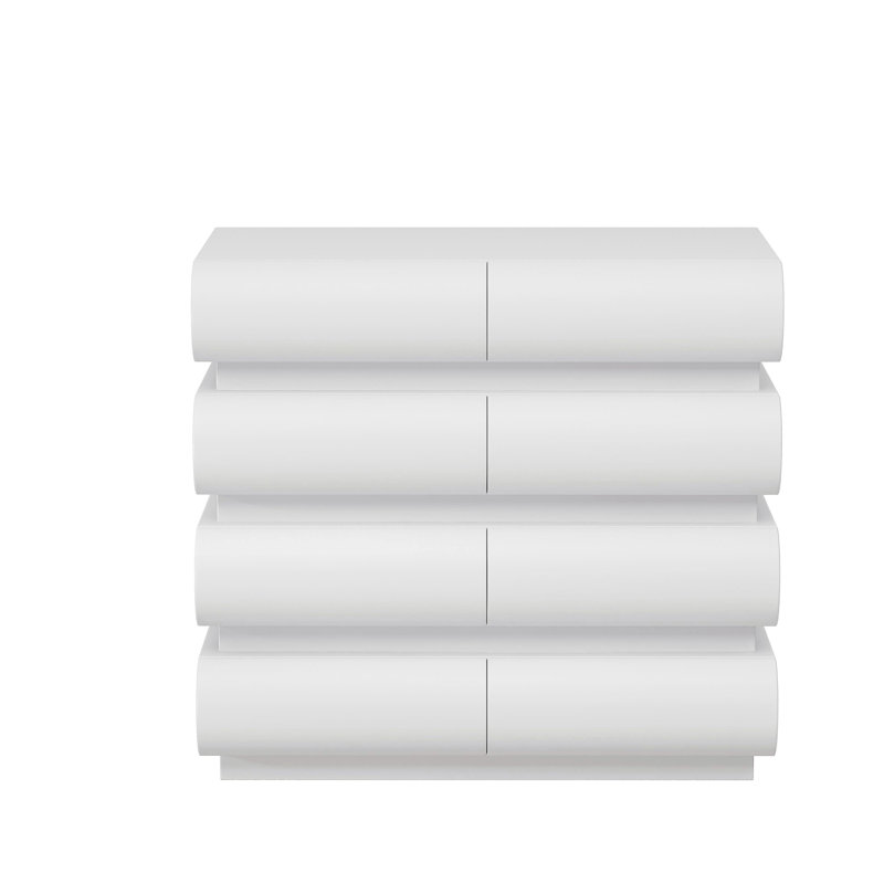 Commode 8 tiroirs pour chambre à coucher, commode blanche sans poignée, commode moderne 8 tiroirs avec rangement large, Blanc
