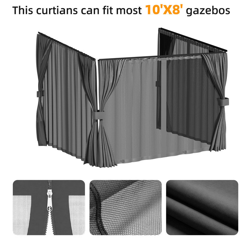 Remplacement universel de rideaux et moustiquaires de pavillon de jardin, Gris, H 96 po x l 120 po x P 110 po