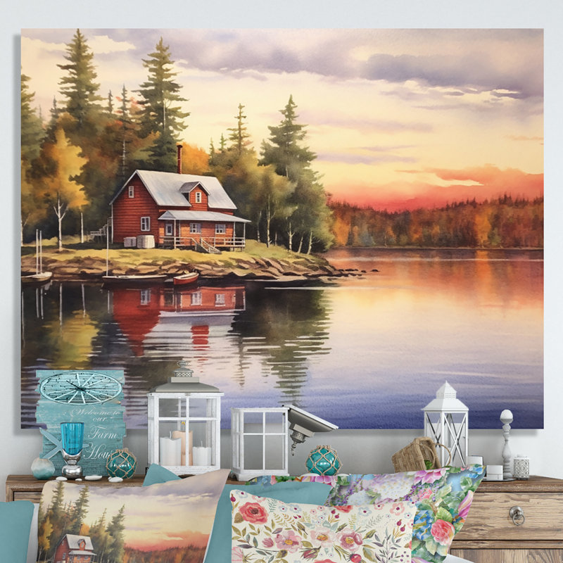Cottage caché sur toile, Toile tendue, H 24 po x l 32 po x P 1 po