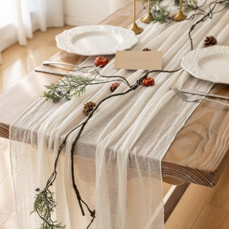 6Pcs White Cheesecloth Table Runner 120 Inches for Party Home Décor