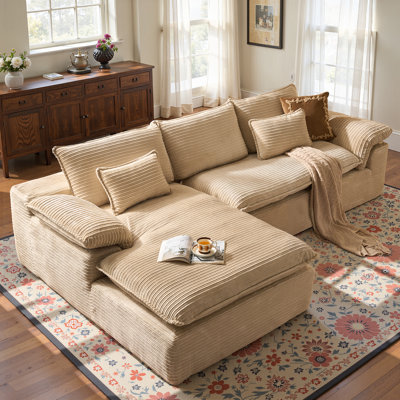Boneless 112.6'' Oversized Corduroy Sectional Sofa With Chaise, 2-piece Cloud Couch For Cozy Winter Living, Plush Double-layer Cushions, No Assembly Needed