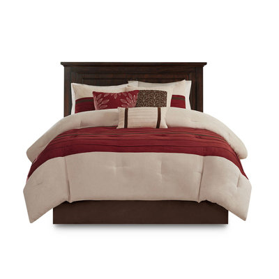 7 édredons en faux suède pour très grand lit - Coussins décoratifs en microsuède doux rouge Literie lavable 2 taies décoratives + jupe de lit