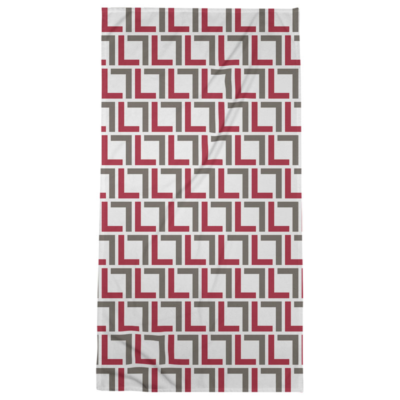 Bath Towel, White/Red/Pewter
