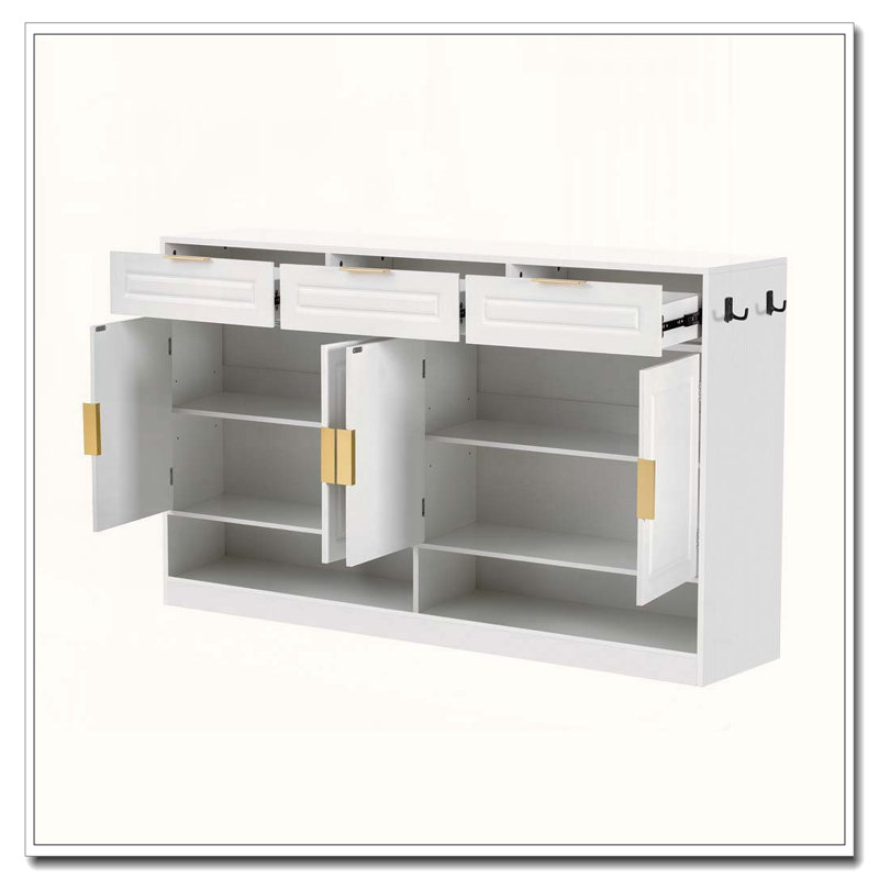 59.1" Farmhouse Storage Buffet with Drawers, Doors, and Adjustable Shelf, White