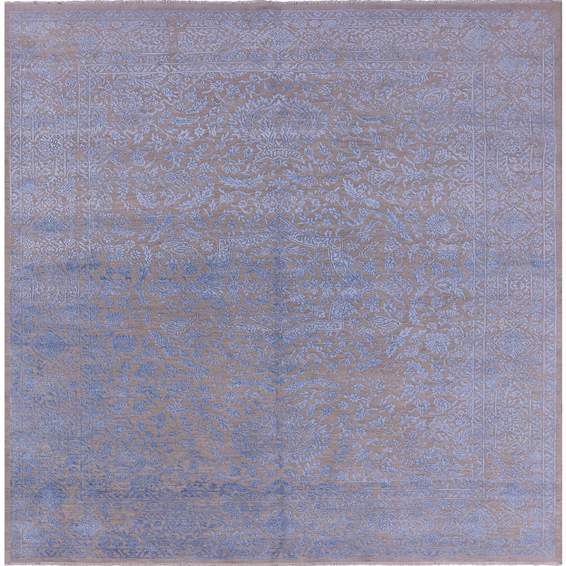 Tapis oriental bleu / brun Casswell, Carré 6 pi