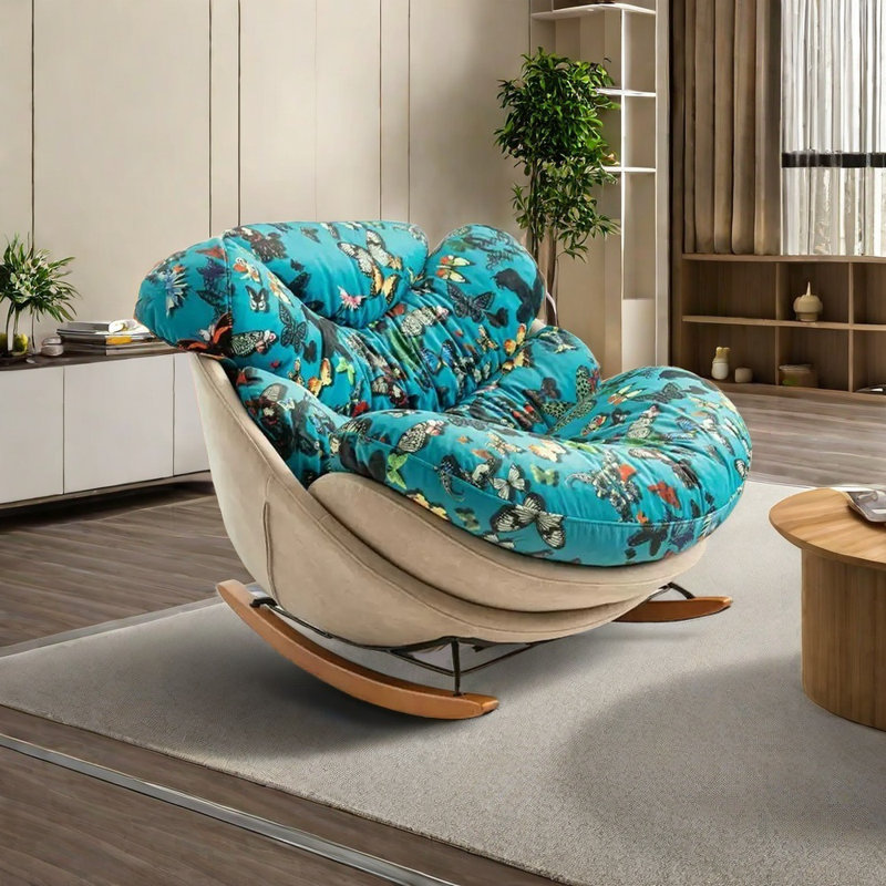 Chaise berçante confortable et élégante, Bleu