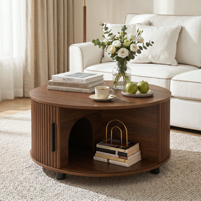 Table tambour moderne en bois avec porte coulissante