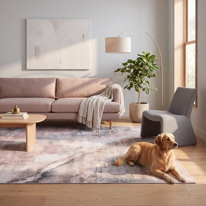 Tapis Woodbine moderne à poils courts, effet aquarelle abstrait vieilli, gris, beige et blanc, antidérapant, pour intérieur et extérieur, adapté aux animaux domestiques, salon, chambre, salle à manger, entrée, couloir, bureau, lavable