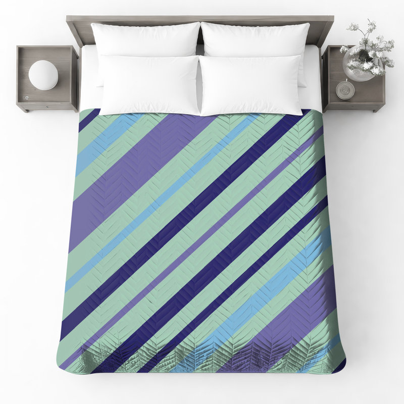 Blue Purple Stripes Quilted Bedspread All Sizes, Full / Double