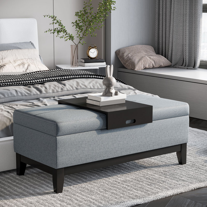 Repose-pieds de rangement rectangulaire capitonné de 42 po Nico, Gris