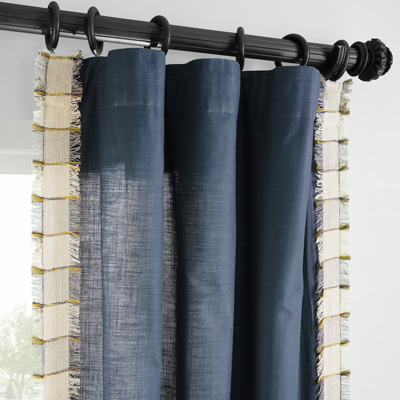 100% Cotton Semi Sheer Curtain Single Panel, 50" W x 84" L, Stony Mosaic White
