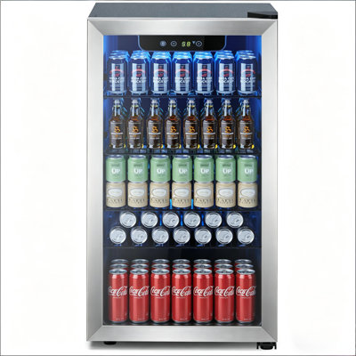 17.32'' W  3.2 Cu.ft Beverage Refrigerator, Holds 130 Cans or 20 Bottles, Stainless Steel Frame, Touch Control, 32-61℉, <38dB