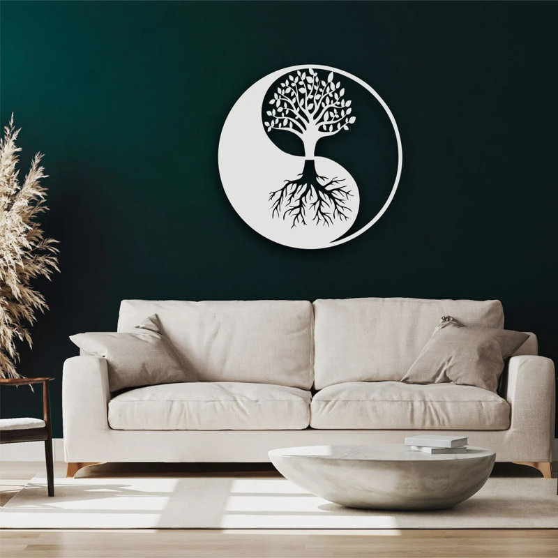 Amadea Handmade Modern Plants & Flowers Wall Decor on Metal, White, 60cm H x 60cm W