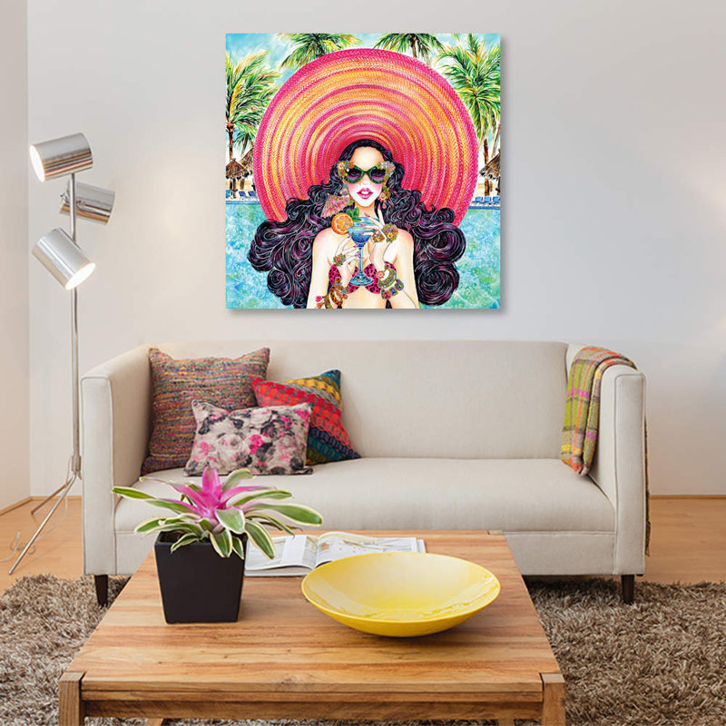 «Palm Hat», impression sur toile, H 26 po x l 26 po x P 1,5 po, Pas de tapis, Toile tendue