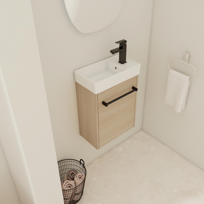 Meuble-lavabo mural flottant 16 po avec lavabo en céramique