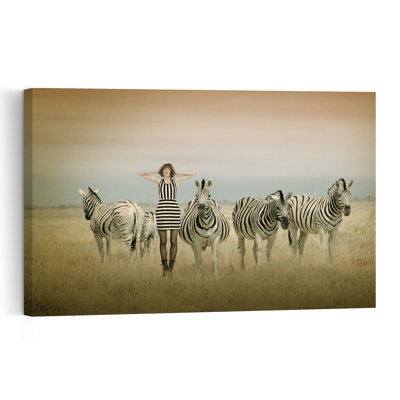 Matching Stripes Surreal Contemporary Zebra Nature Wildlife Wall Art Print by Christine Von Diepenbroek - Print