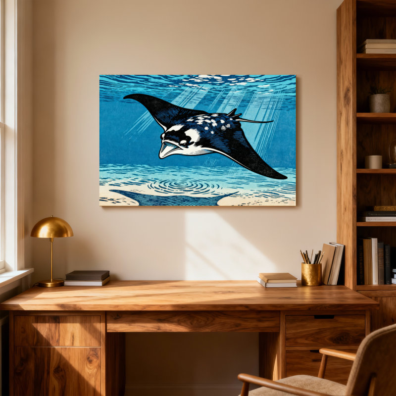 Impression de motif de nage de raies manta animaux sous l'eau, H 28 po x l 40 po