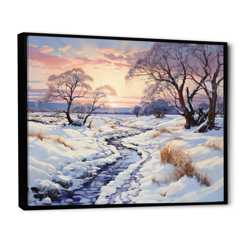 «Snow Winters Dawn Solitude I», reproduction sur toile, Cadre flottant noir, H 30 po x l 40 po x P 1,5 po