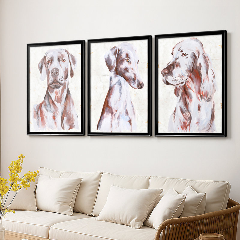 «Sitting Dog I» - Toile tendue avec châssis sur mesure - 3 pièces, H 15 po x l 19 po, Noir