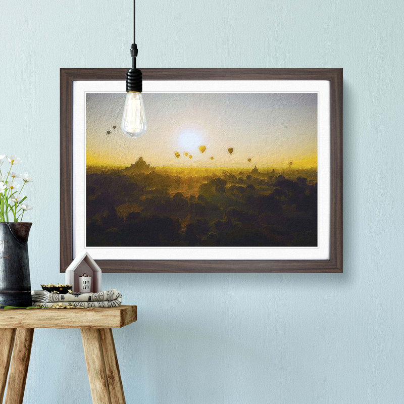 Hot Air Balloons over Bagan in Myanmar - Framed Print, 36cm H x 48cm W x 2cm D, Walnut Framed