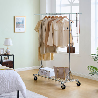 Clothes Rack Heavy Duty Clothing Rack 600LBS Rolling Clothes Racks For Hanging Clothes,  Commercial Garment Rack Heavy Duty Clothes Rack Collapsible ＆ Portable Clothing Rack With Wheels