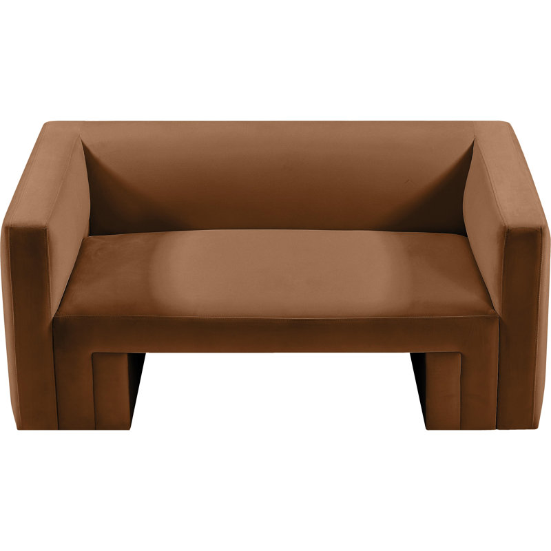 Hosie 63" Velvet Square Arm Loveseat, Saddle Velvet