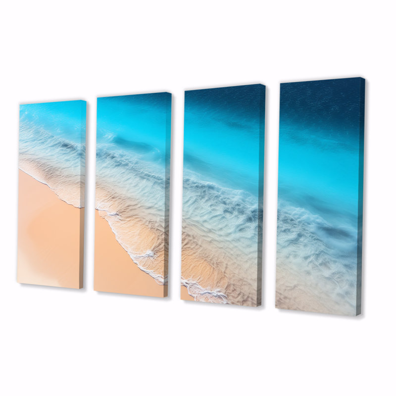 Tropical Beach, vue aérienne des vagues IV - plage et océan, ensemble 4 pièces d'art mural, H 32 po x l 64 po