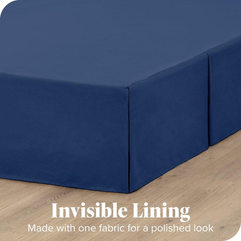 Dark Blue Polyester Twin Bed Skirt with Pleats