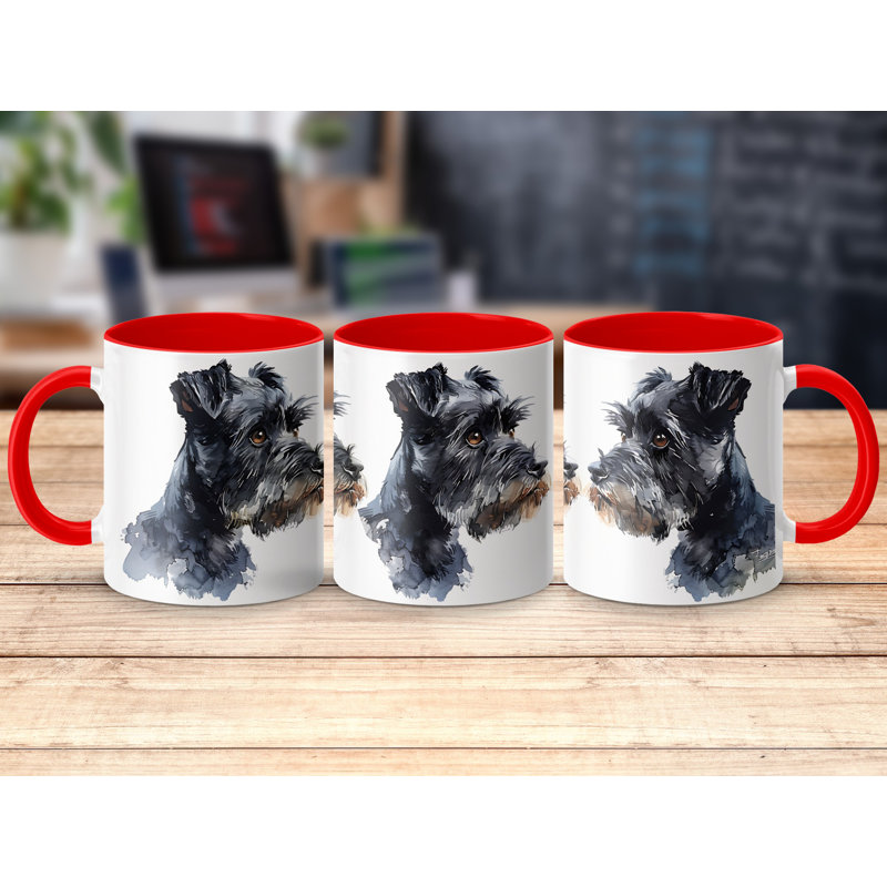 Three Watercolor Schnauzer Design 11oz Coffee Mug, 3, Red