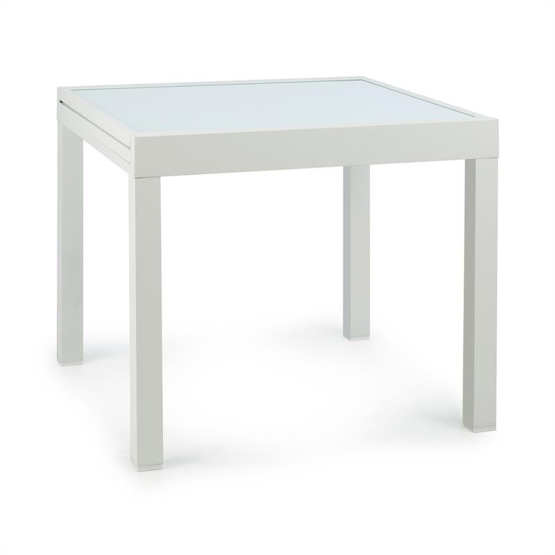 Square Glass Extendable Outdoor Dining Table - 90 cm W 90 cm D, White